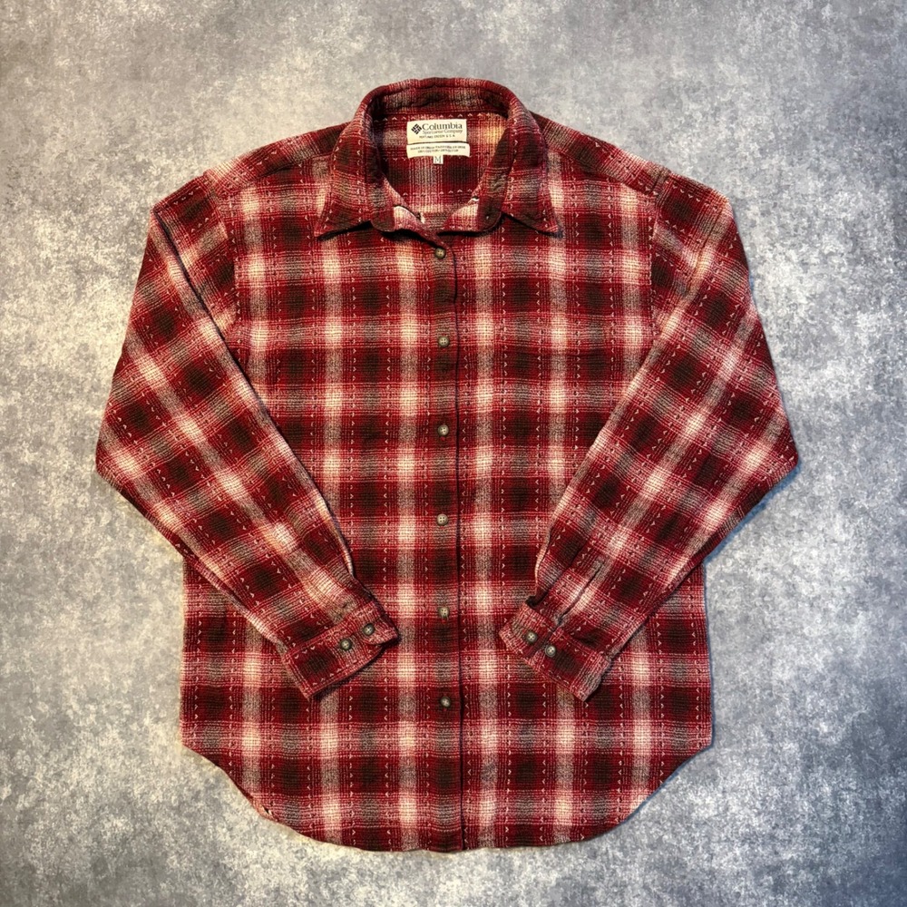 Columbia Womens Red Plaid Flannel Button Up‎ Shirt Size Medium 100% Cotton